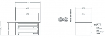 RENZ Briefkastenanlage Aufputz, Tetro, Edelstahl V4A, Kastenformat 370x110x270mm, 2-teilig